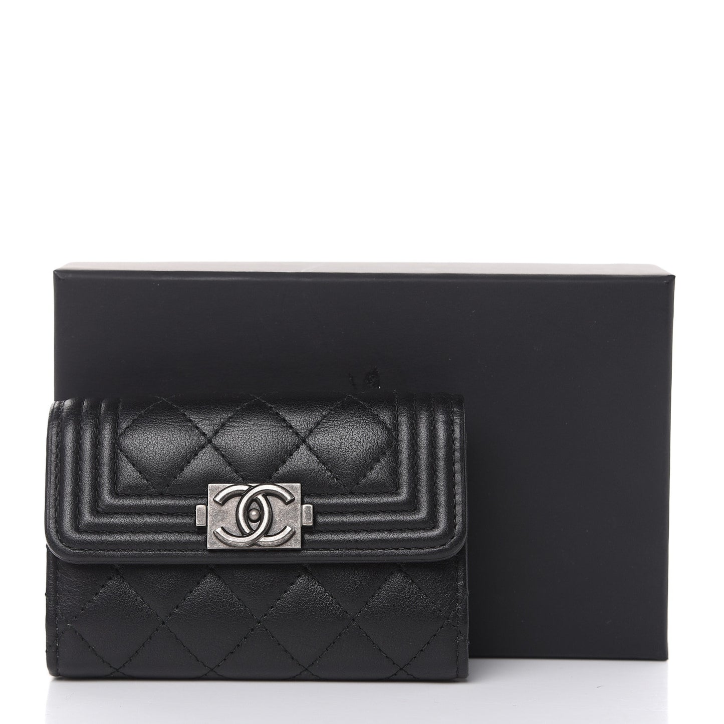 Calfskin Quilted 4 Key Holder Boy Flap Black