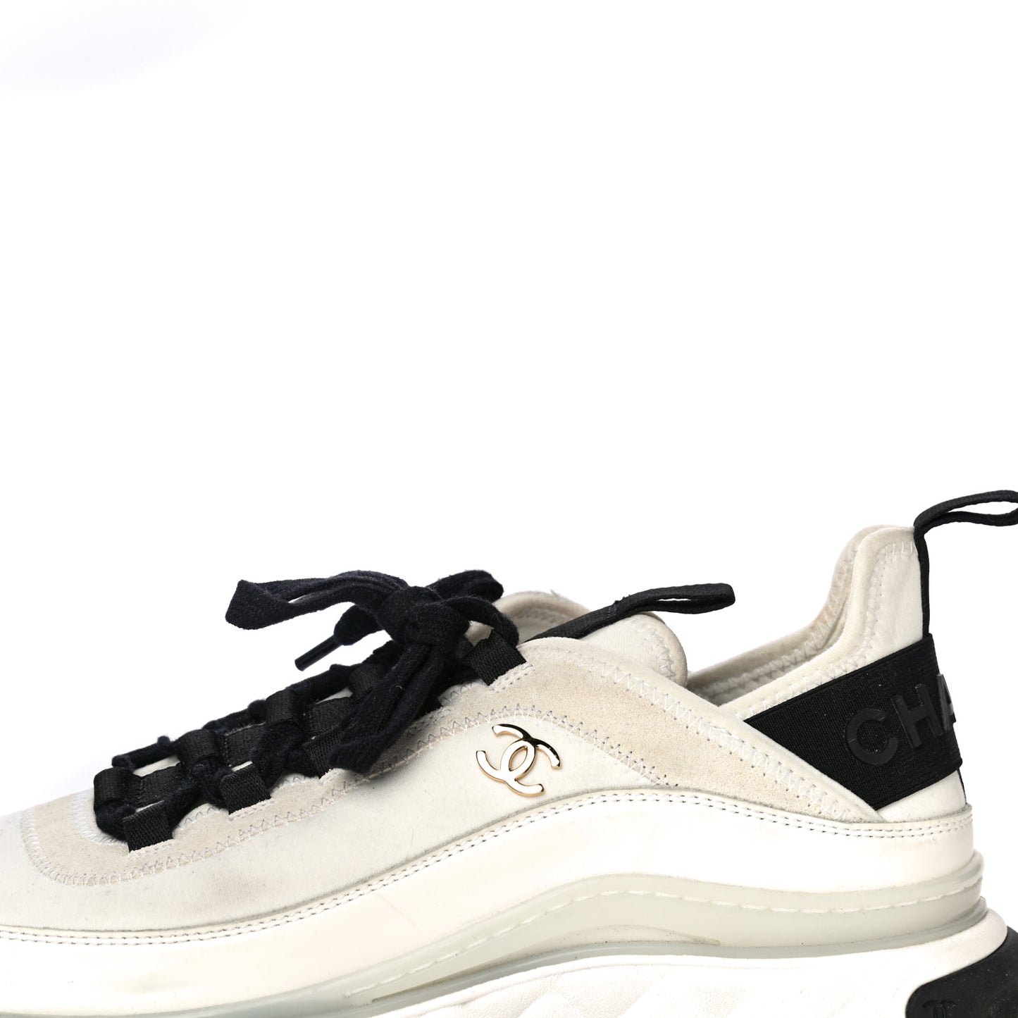 Velvet Calfskin Mixed Fibers CC Sneakers 40 Ivory Black