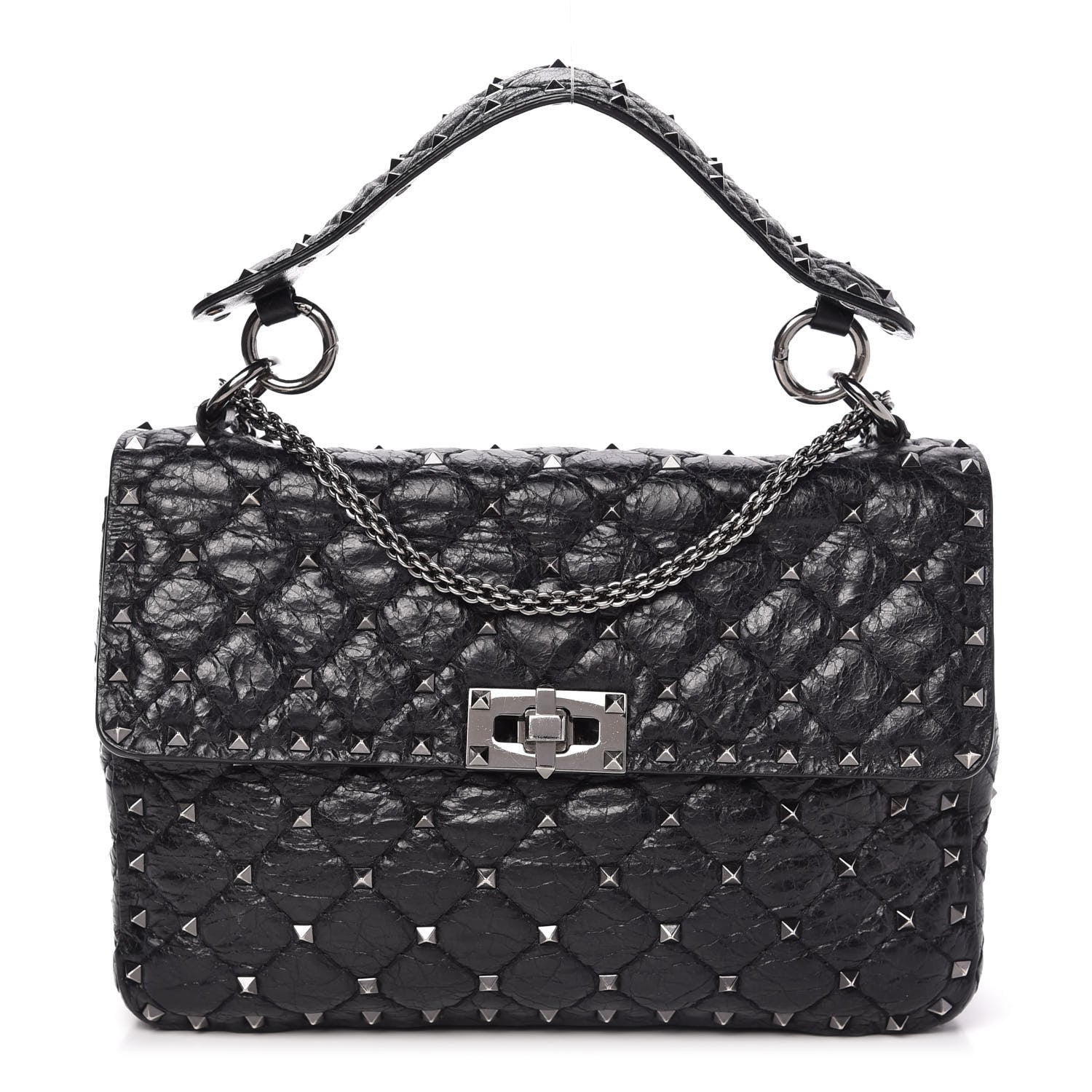 Valentino Garavani Craquele Nappa Medium Rockstud Spike Shoulder Bag Black 1 of 9