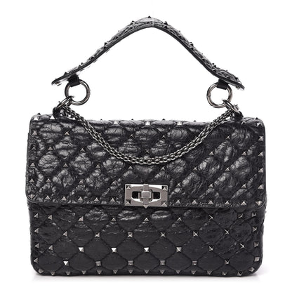 Valentino Garavani Craquele Nappa Medium Rockstud Spike Shoulder Bag Black 1 of 9