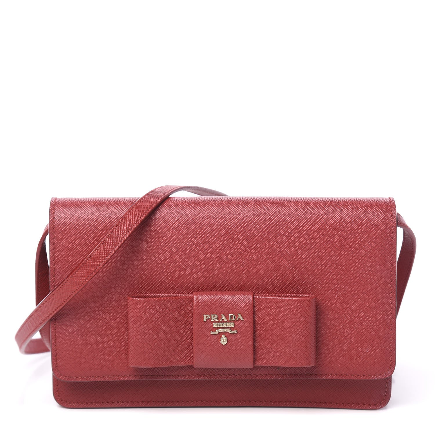 Prada Saffiano Fiocco Bow Flap Wallet Fuoco 1 of 10