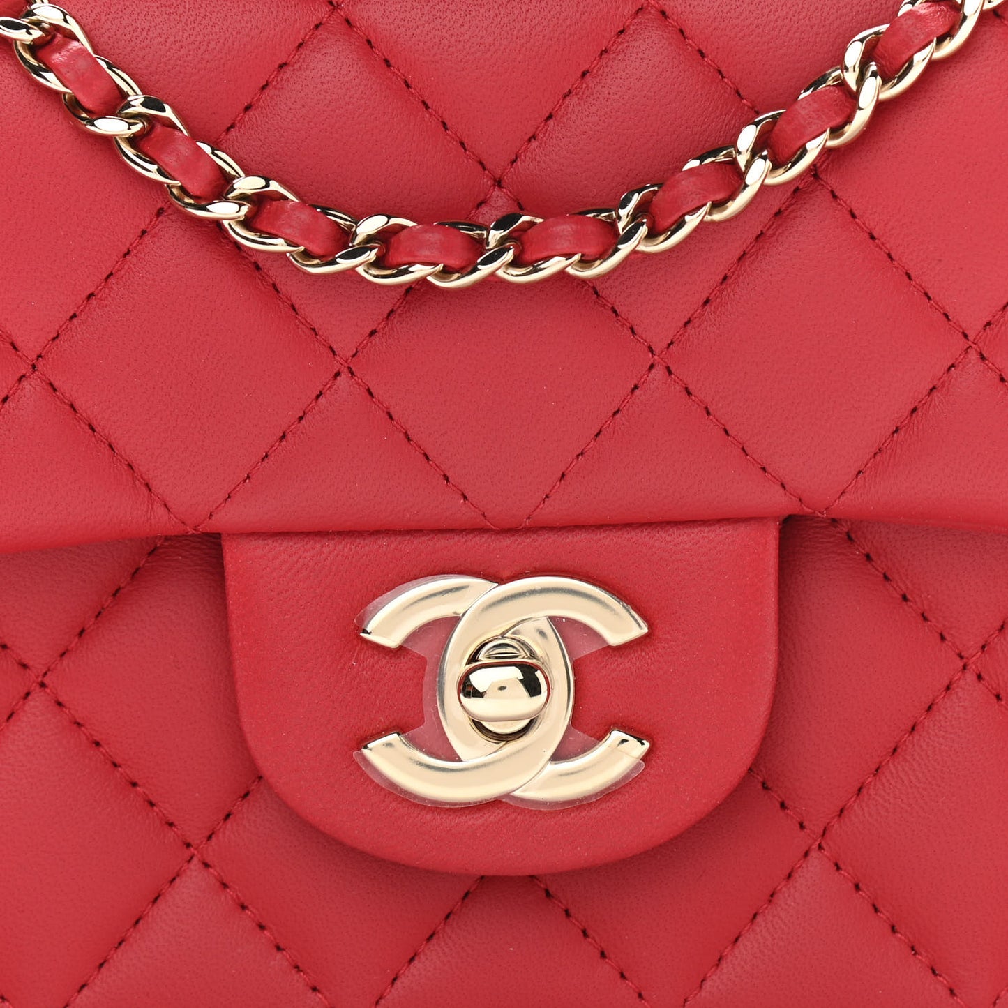 Lambskin Quilted Mini Top Handle Rectangular Flap Red