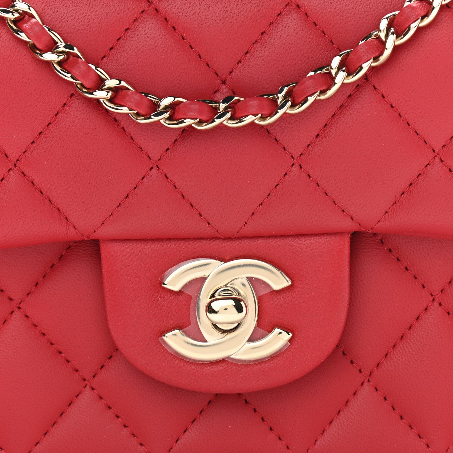 Chanel Lambskin Quilted Mini Top Handle Rectangular Flap Red 12 of 13