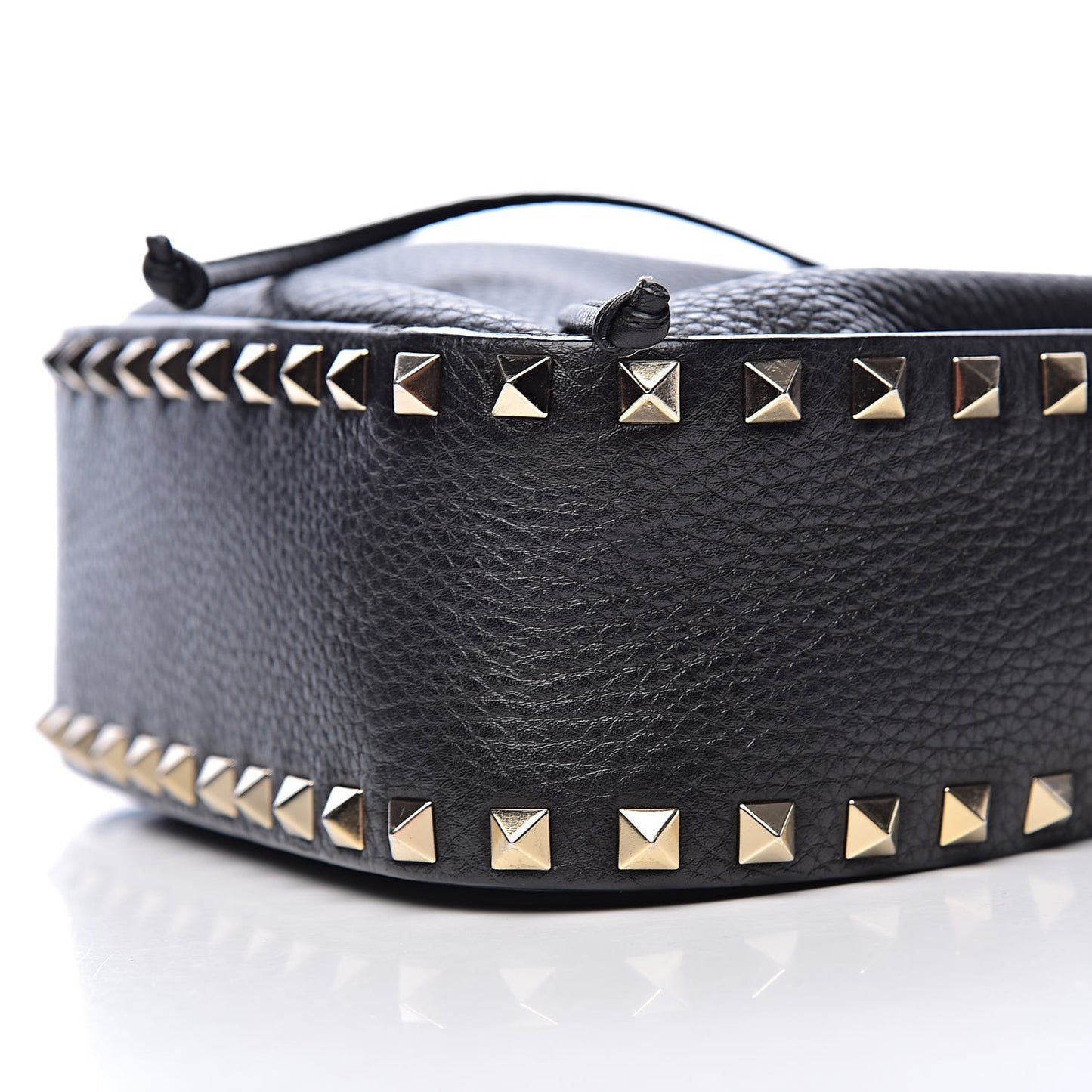 Grained Calfskin Rockstud Bucket Bag Black