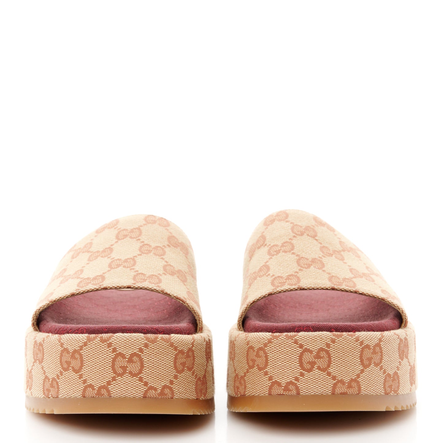 Canvas GG Monogram Angelina Platform Slide Sandals 36 Beige Ruggine
