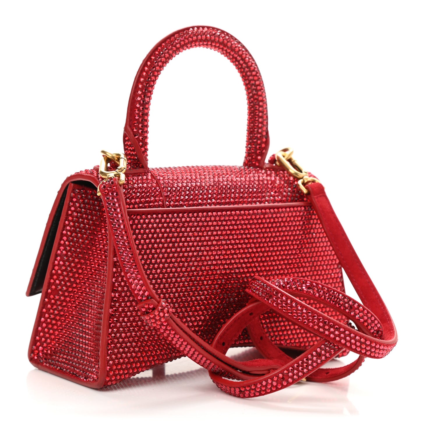 Strass Suede Hourglass Top Handle Bag XS Ruby