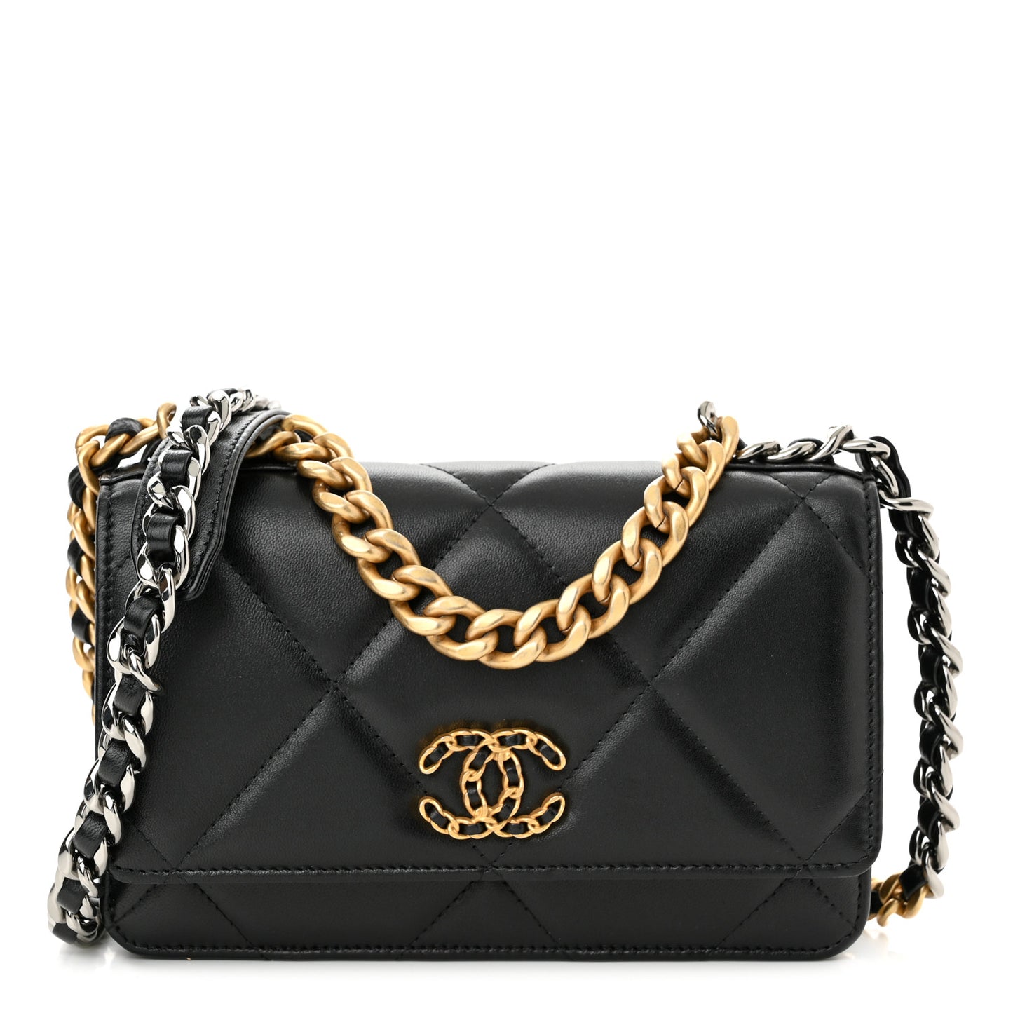 Lambskin Quilted Chanel 19 Wallet On Chain WOC Black