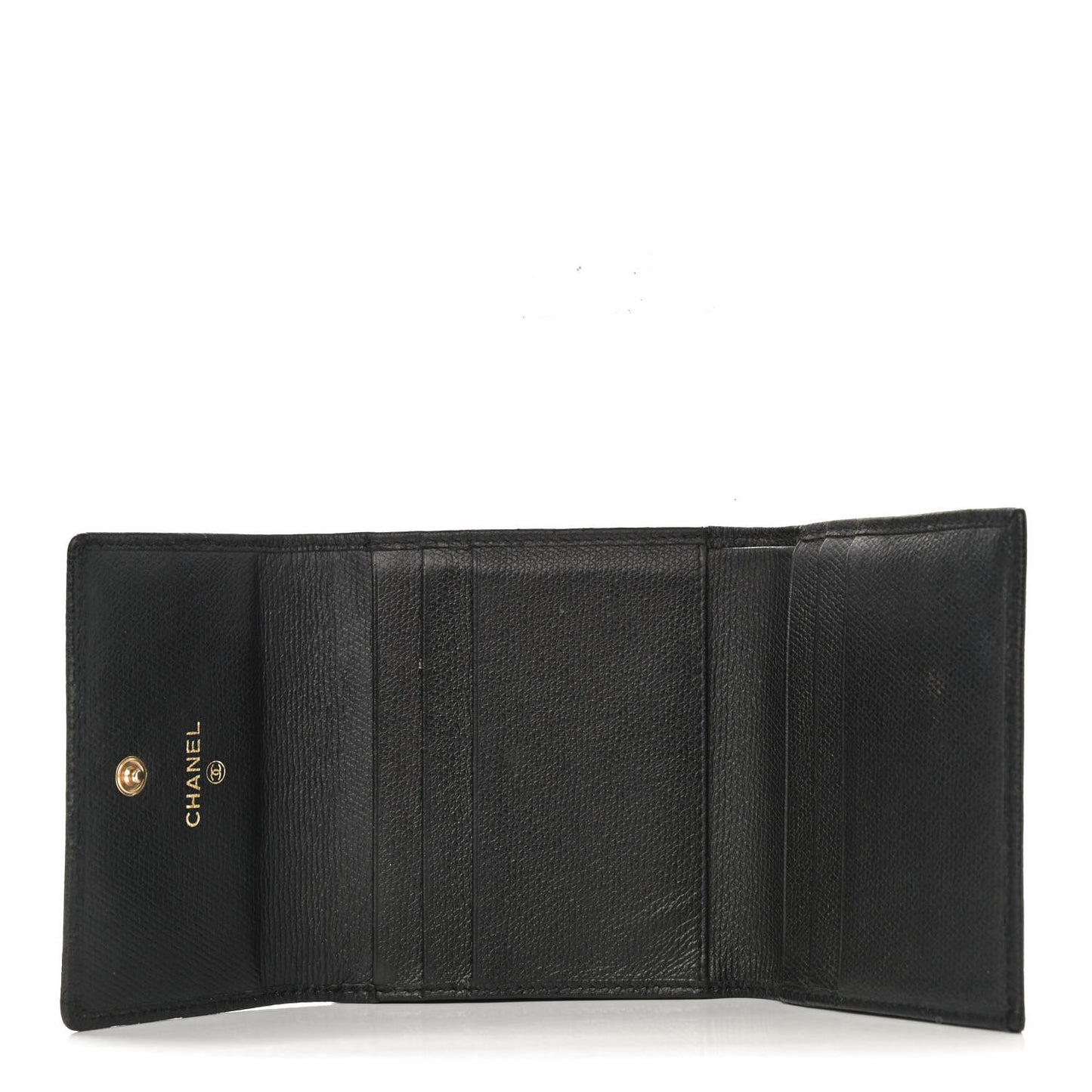 Grained Calfskin CC Button Flap Wallet Black