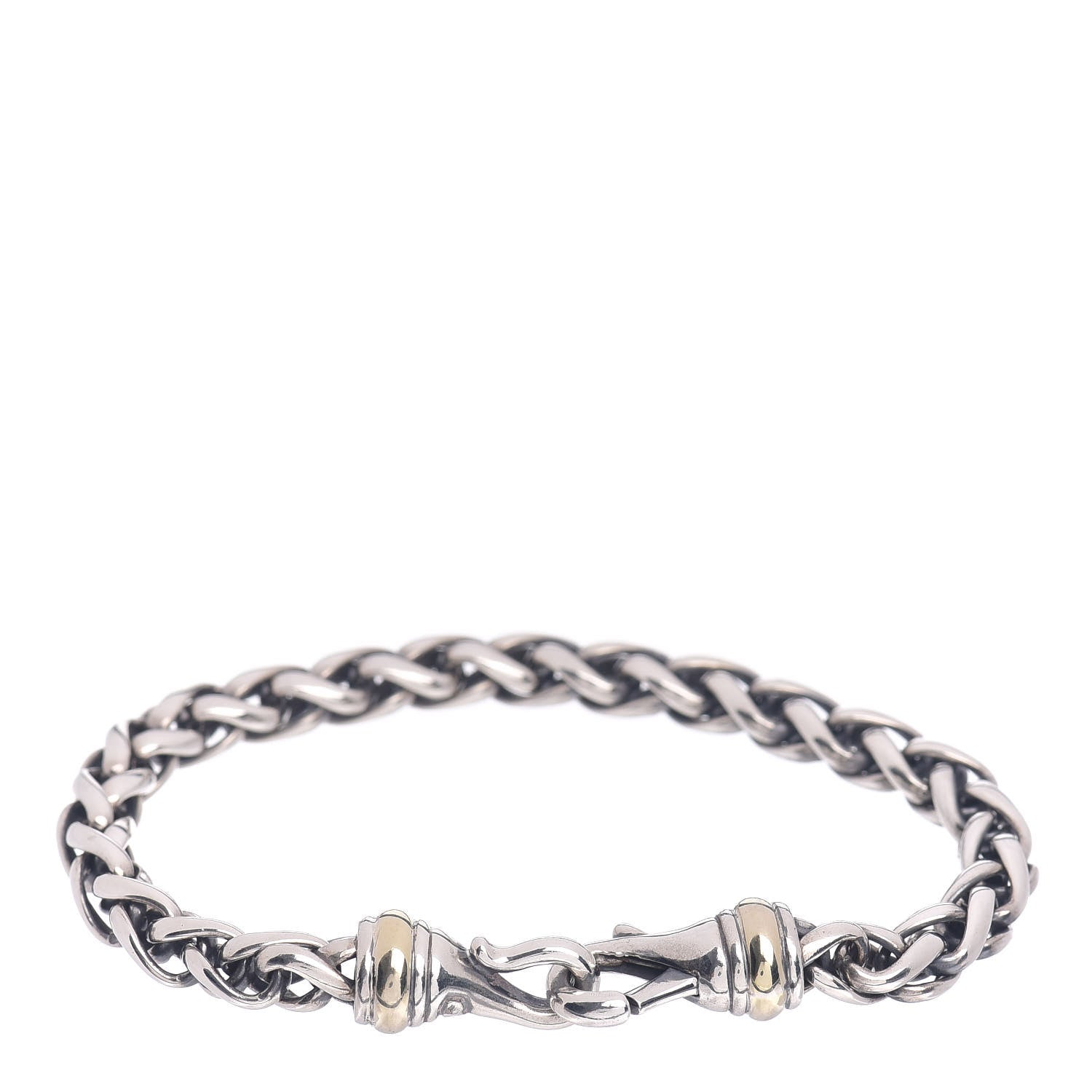 David Yurman Sterling Silver 14K Yellow Gold 6mm Wheat Chain Bracelet 3 of 4