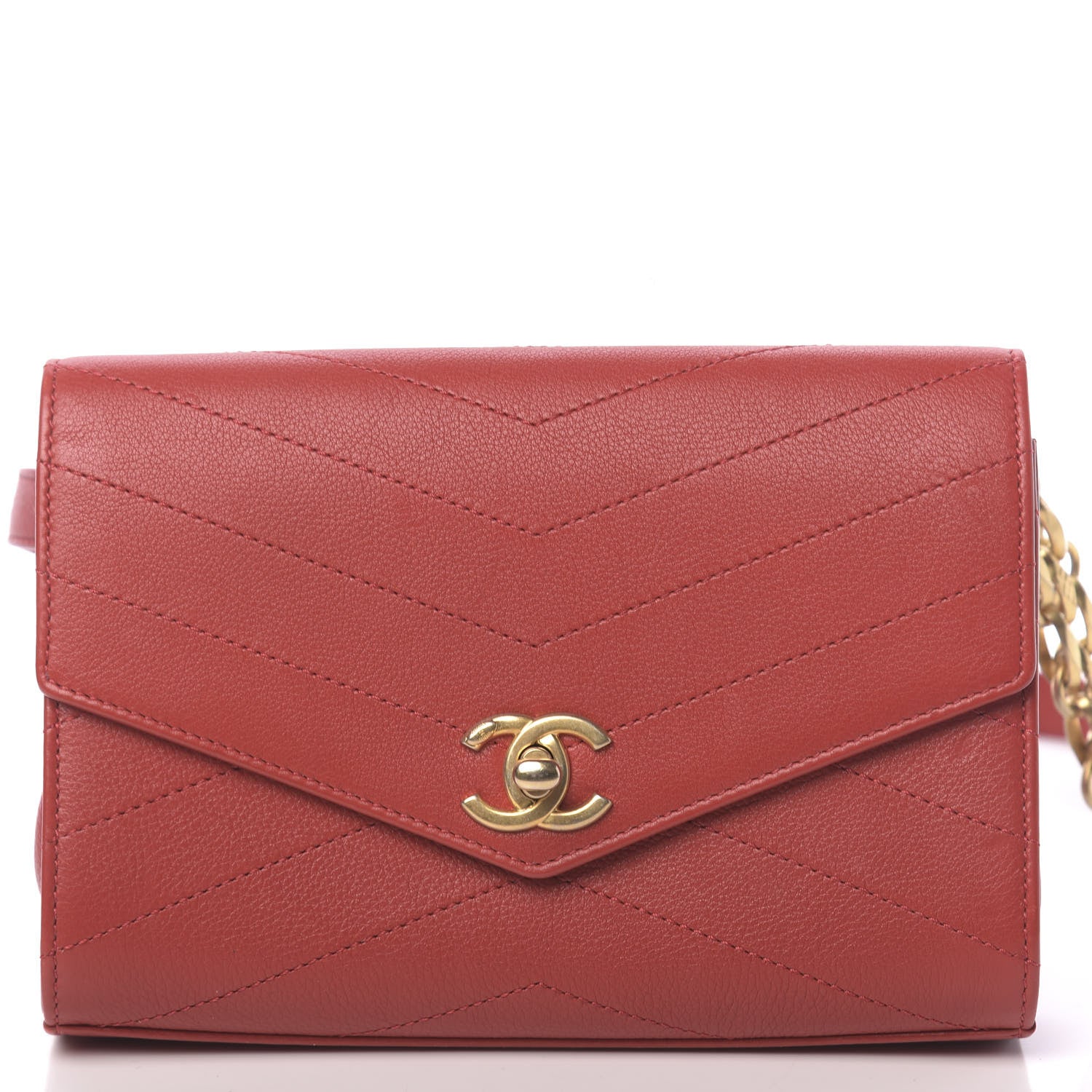 Chanel Calfskin Chevron Stitched Coco Waist Bag Red 10 of 10