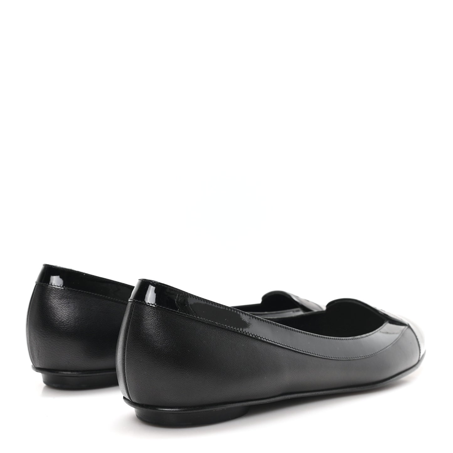 Calfskin Patent Cap Toe Ballerina Flats 38.5 Black