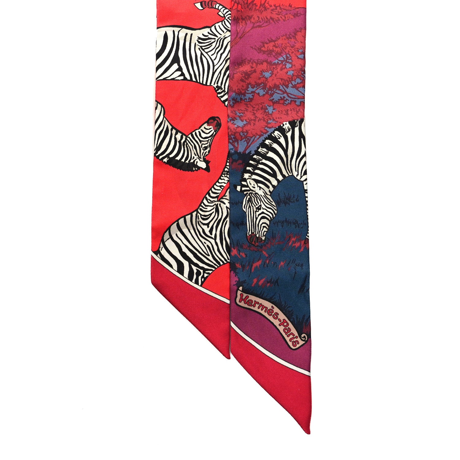 Hermes Silk Les Zebres Twilly Rouge Bleu Noir 2 of 4