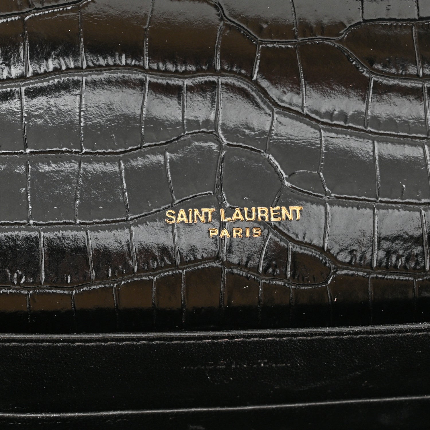 Saint Laurent Calfskin Crocodile Embossed Monogram Cassandra Chain Wallet Black 7 of 11