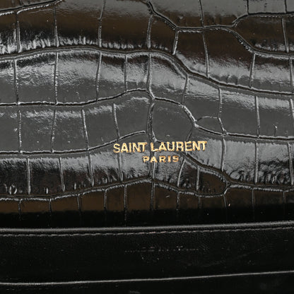 Saint Laurent Calfskin Crocodile Embossed Monogram Cassandra Chain Wallet Black 7 of 11