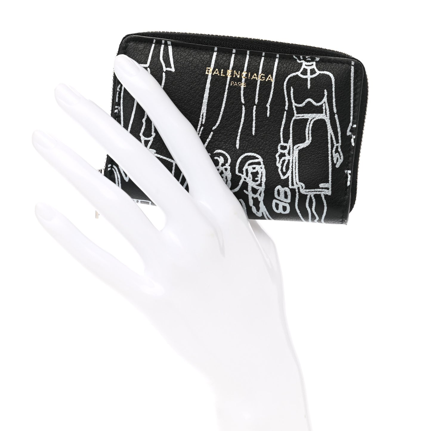 Calfskin Printed Tattoo Everyday Continental Mini Zip Around Wallet Black