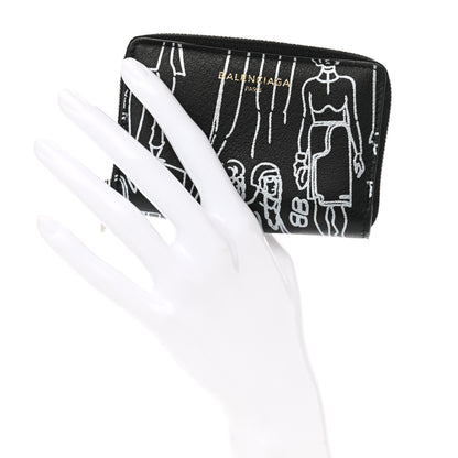 Balenciaga Calfskin Printed Tattoo Everyday Continental Mini Zip Around Wallet Black 2 of 6