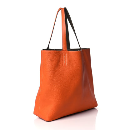 Hermes Taurillon Clemence Double Sens 36 Reversible Tote Etoupe Orange 5 of 21