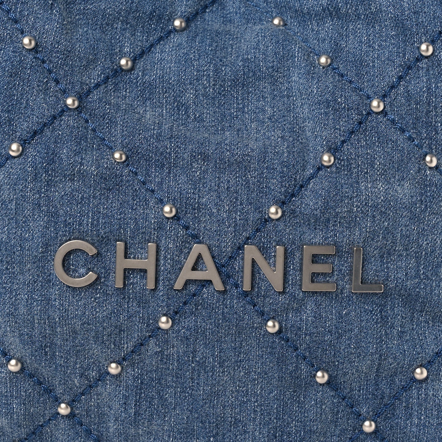 Washed Denim Quilted Studded Small Chanel 22 Blue