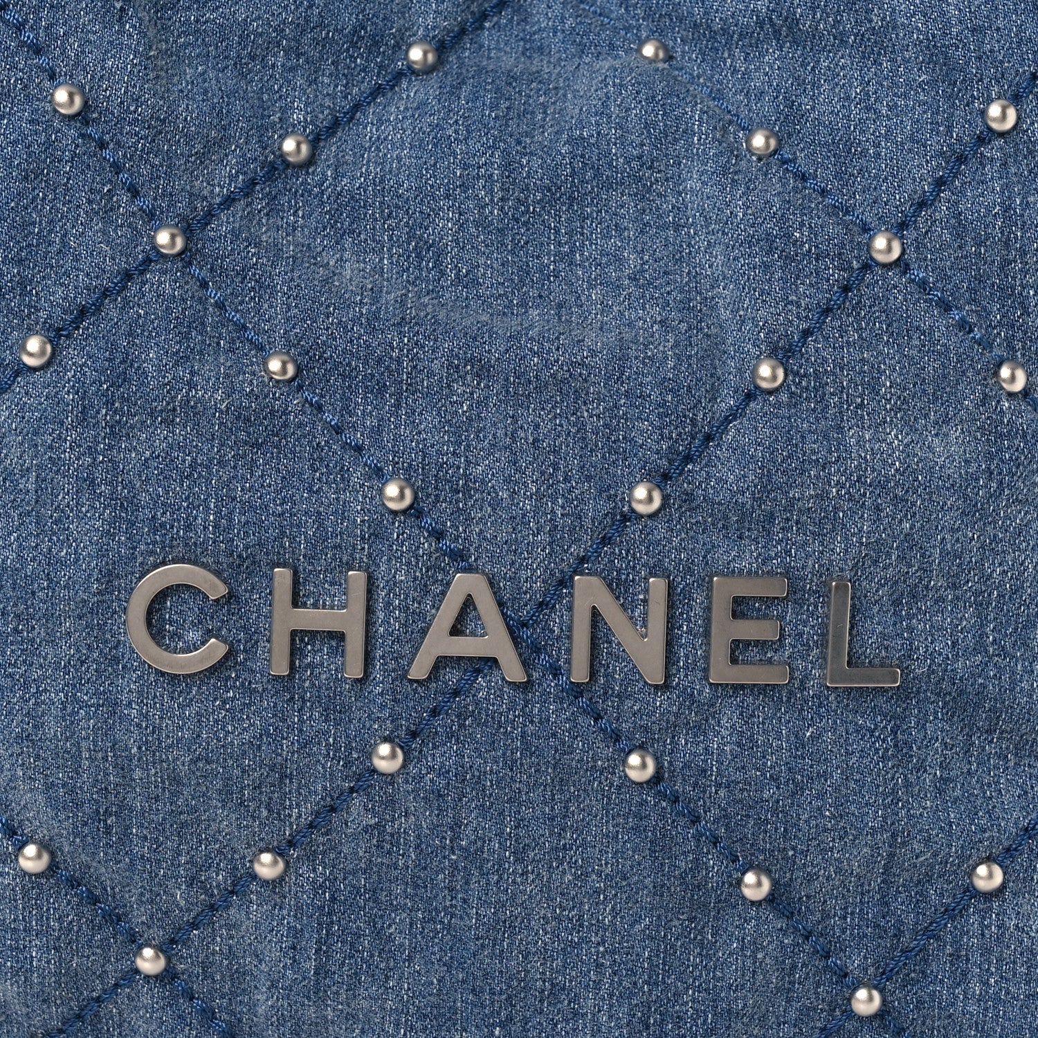 Chanel Washed Denim Quilted Studded Small Chanel 22 Blue 9 of 11