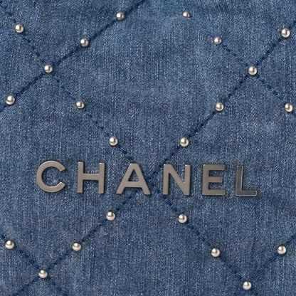 Chanel Washed Denim Quilted Studded Small Chanel 22 Blue 9 of 11