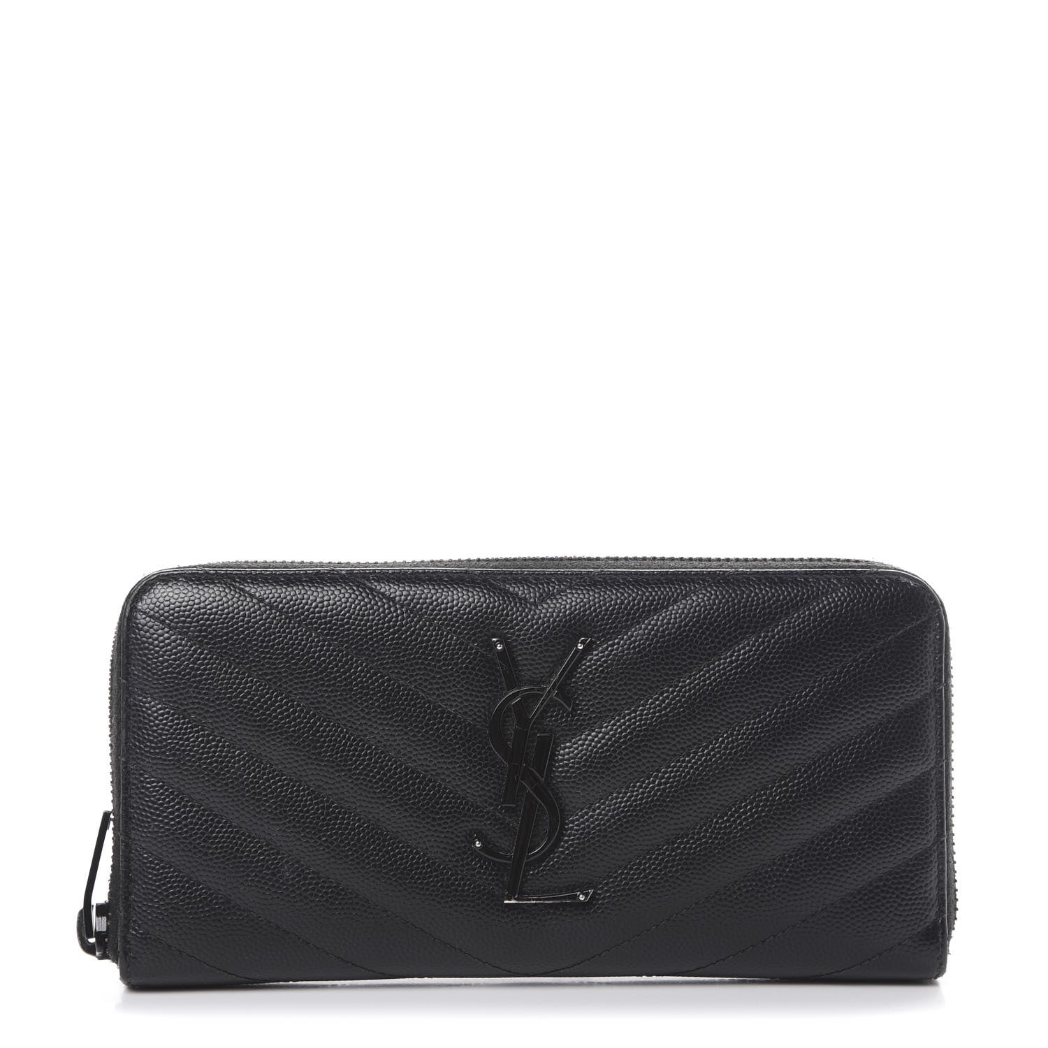 Saint Laurent Grain De Poudre Matelasse Chevron Monogram Zip Around Wallet Black 1 of 10