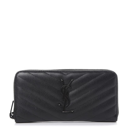 Saint Laurent Grain De Poudre Matelasse Chevron Monogram Zip Around Wallet Black 1 of 10