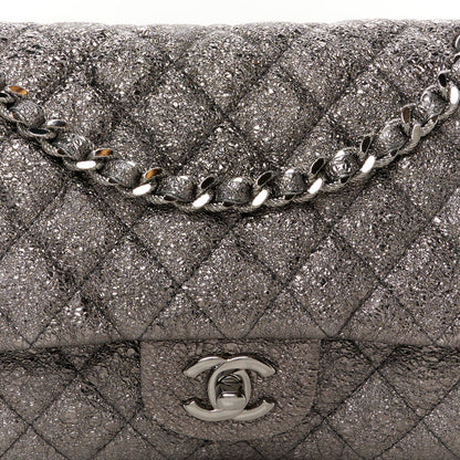Chanel Metallic Crackled Calfskin Medium Double Flap Dark Silver 8 of 11