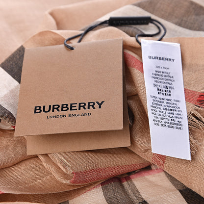 Burberry Wool Silk Gauze Giant Check Scarf Camel 5 of 5