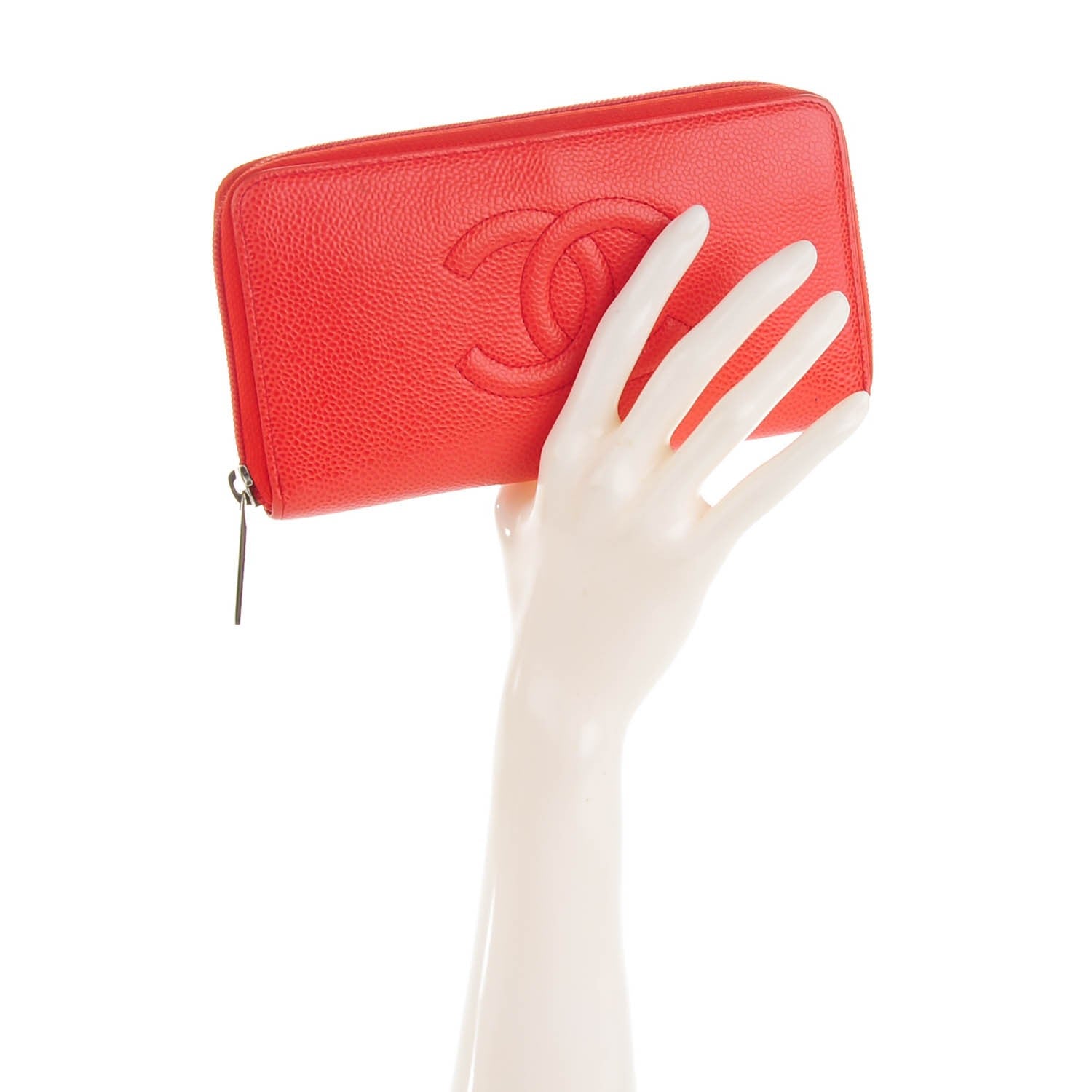 Chanel Caviar Large Timeless CC Gusset Zip Around Wallet Light Red 2 of 8