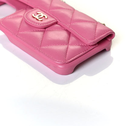 Chanel Lambskin Quilted iPhone XII Pro Case With Chain Pink 4 of 5