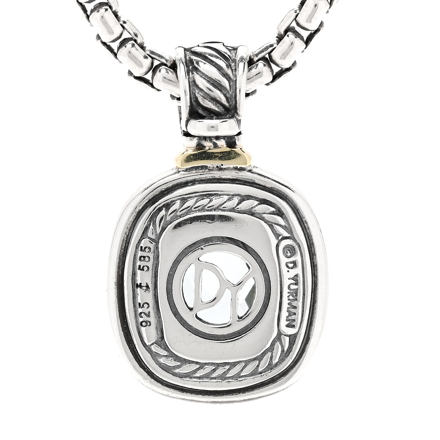 David Yurman Sterling Silver 14K Yellow Gold Blue Topaz 12mm Albion Pendant Box Chain Necklace 5 of 5