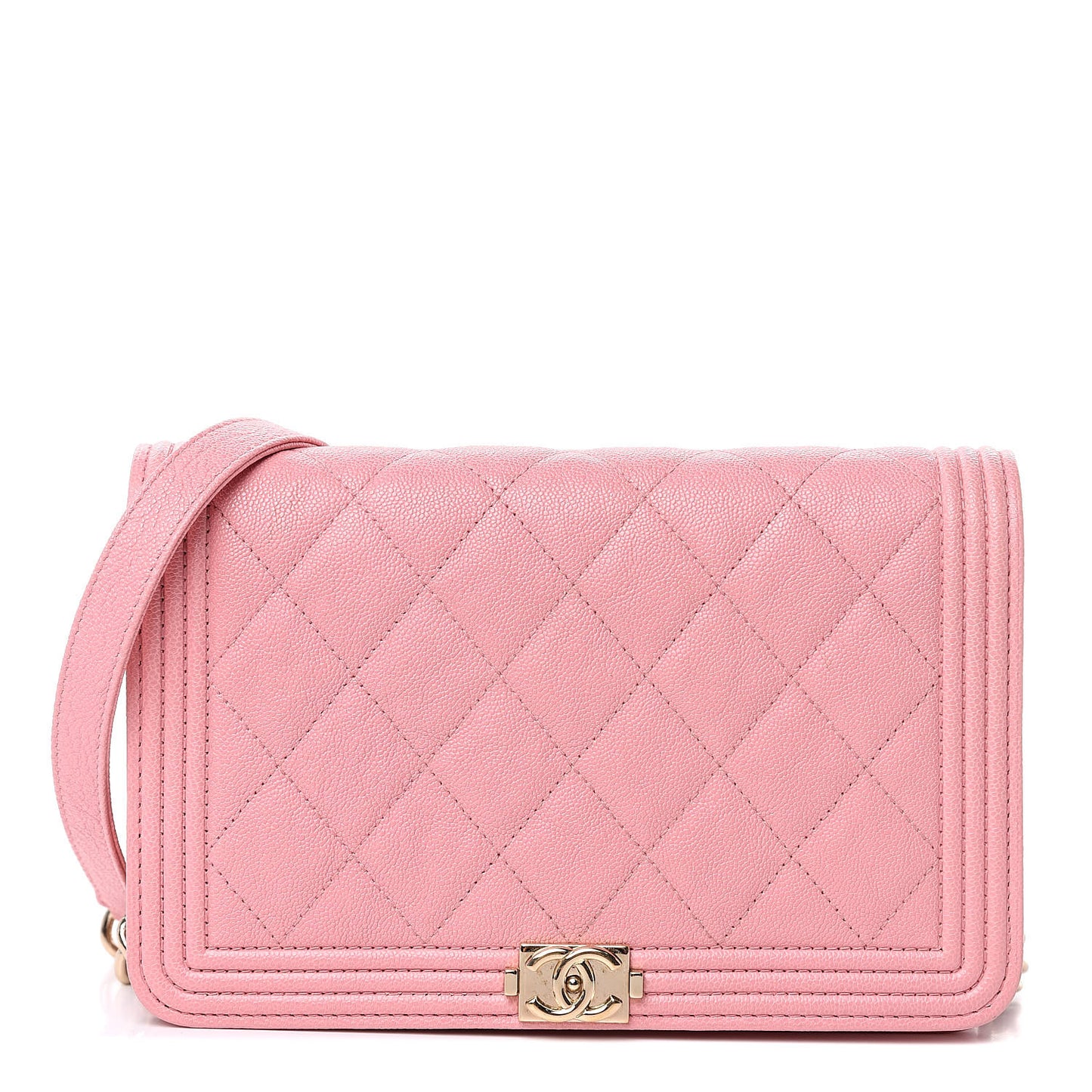 Caviar Quilted Boy Wallet On Chain WOC Light Pink
