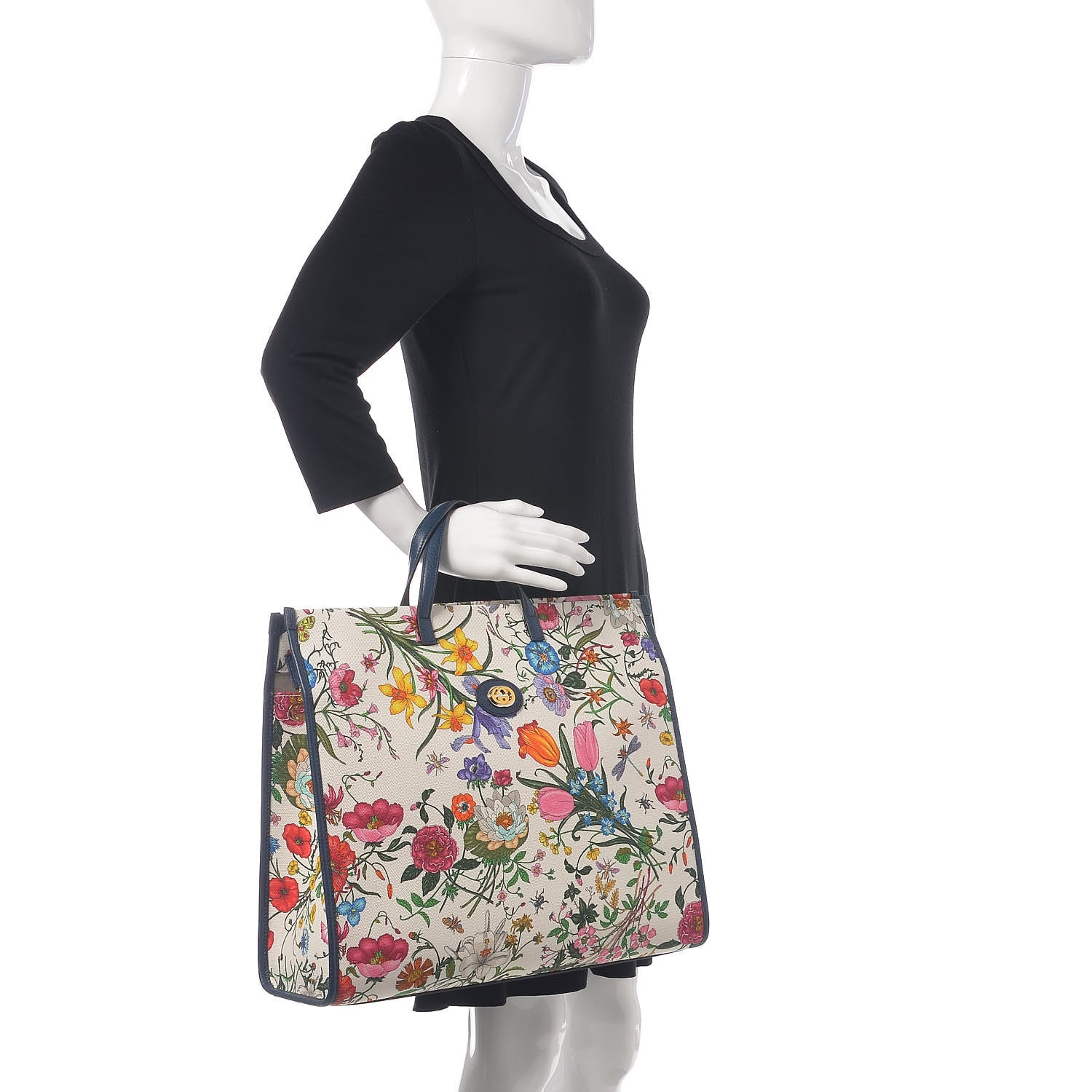 Gucci Canvas Large Flora Tote Navy Multicolor 2 of 9