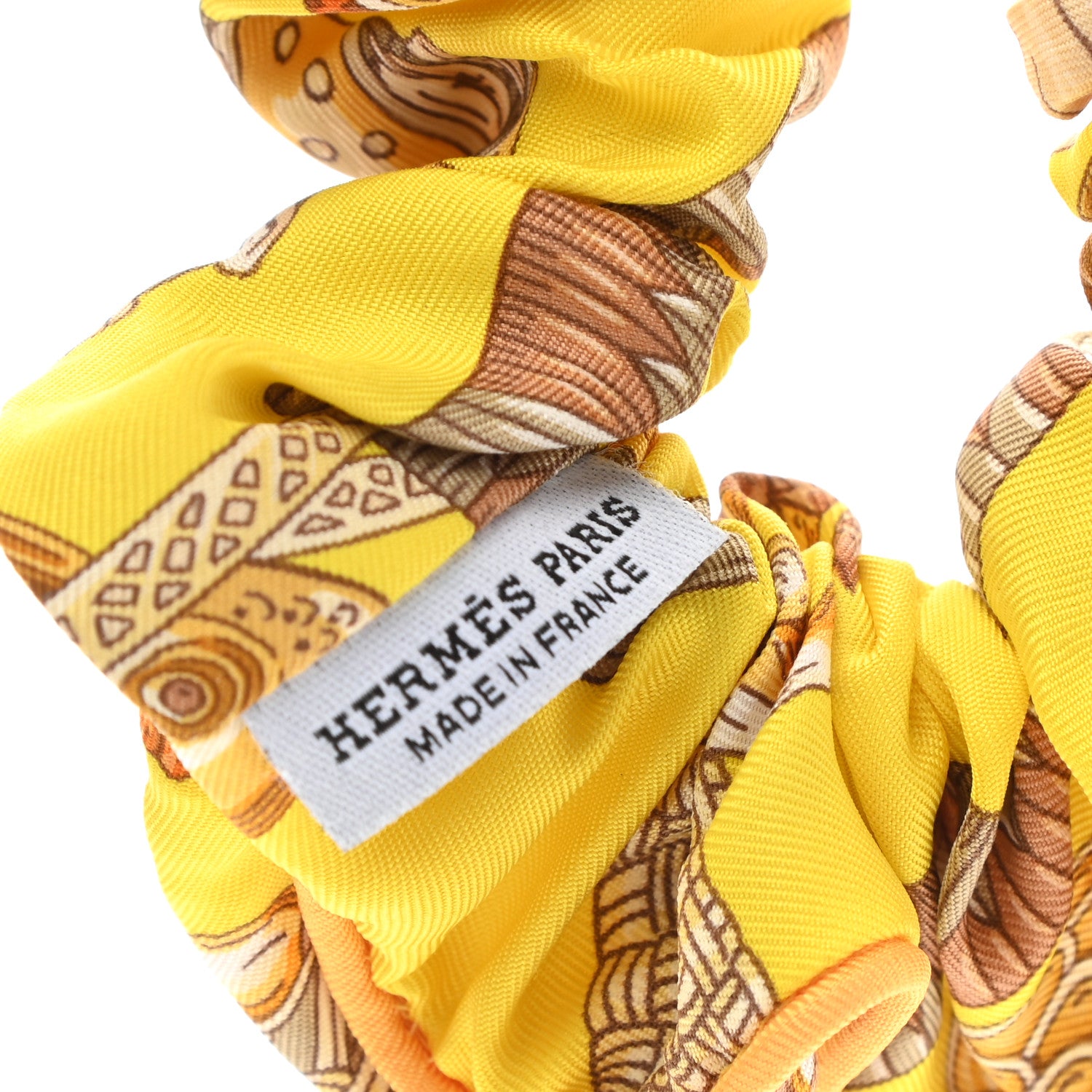 Hermes Silk Patchwork Claudia Scrunchie Multicolore Jaune 3 of 4