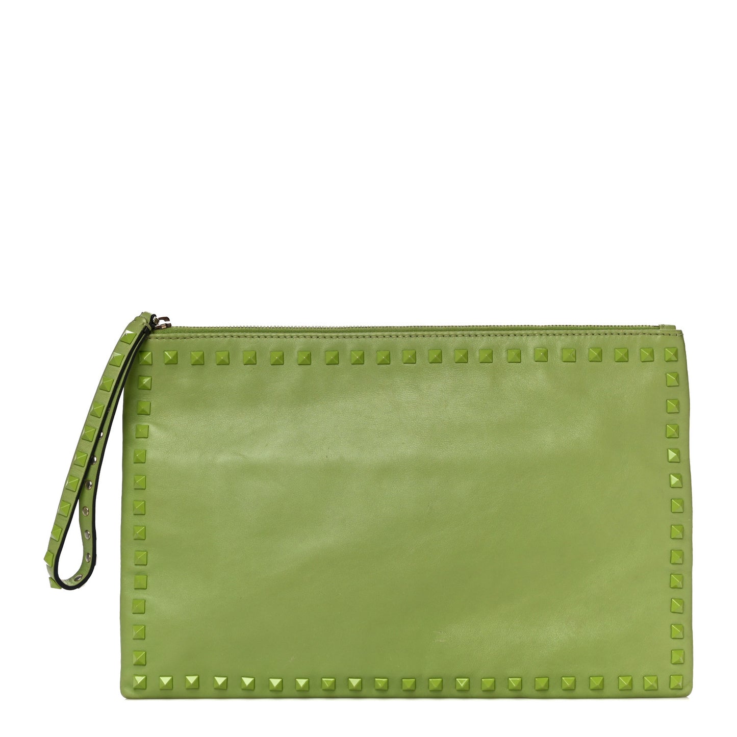 Vitello Large Rockstud Zip Wristlet Pouch Pop Apple