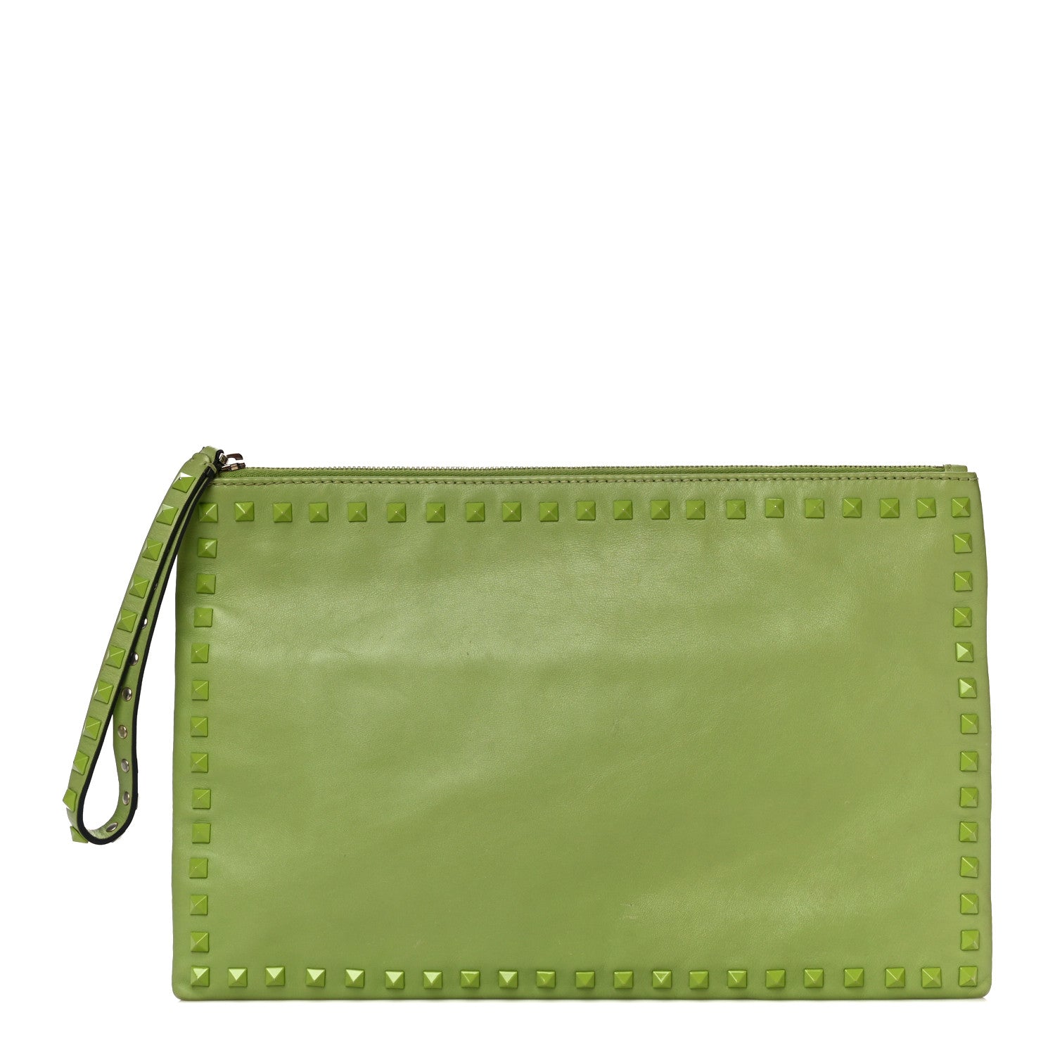 Valentino Garavani Vitello Large Rockstud Zip Wristlet Pouch Pop Apple 1 of 16