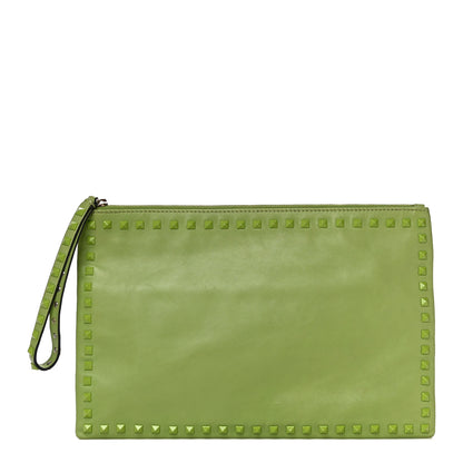 Valentino Garavani Vitello Large Rockstud Zip Wristlet Pouch Pop Apple 1 of 16
