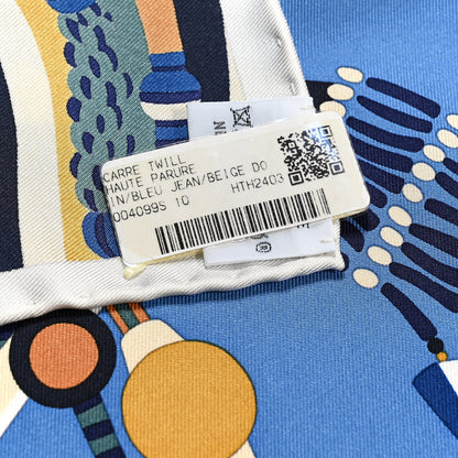 Hermes Silk Haute Parure Scarf 90 Bleu Jean Beige Dore Ciel 2 of 3