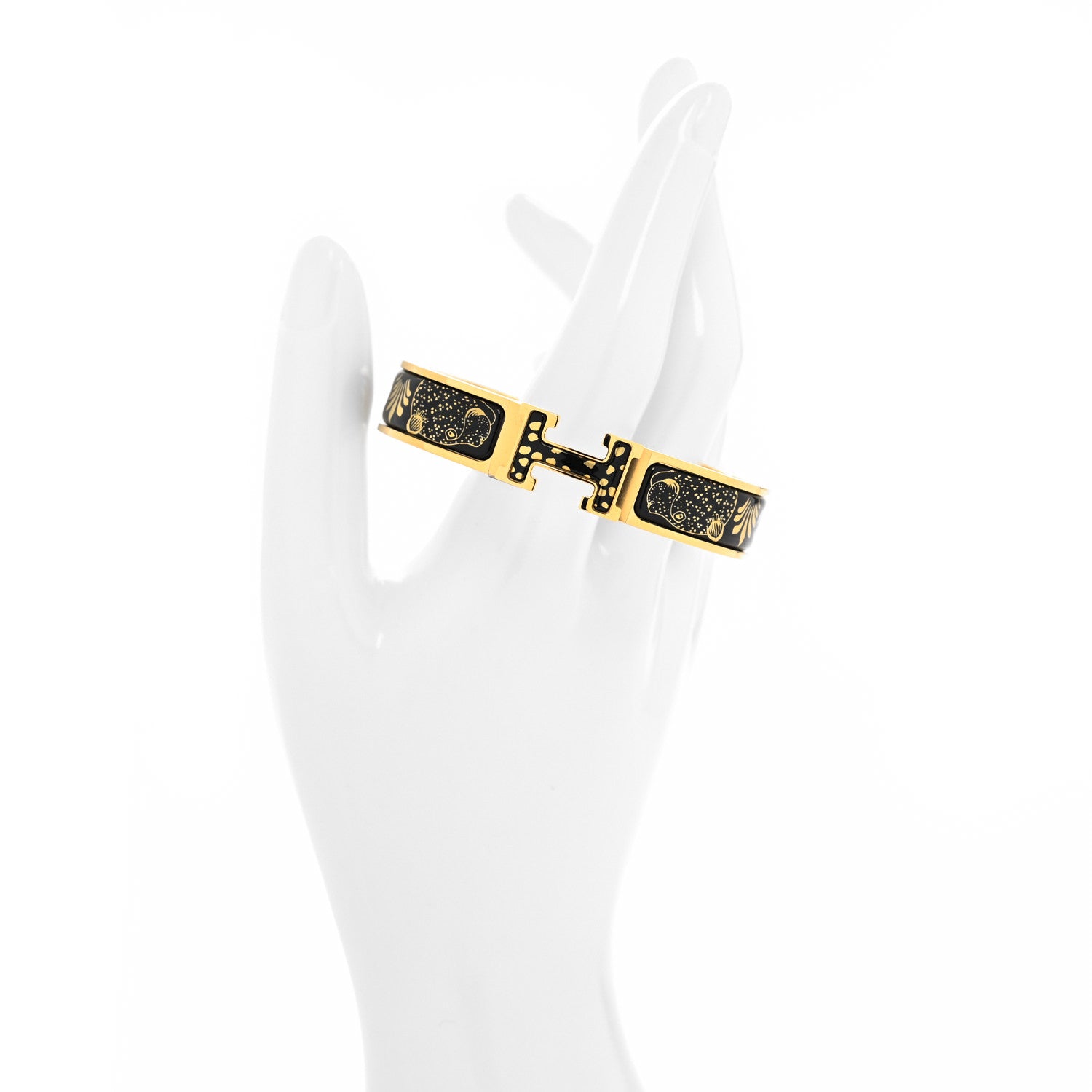 Hermes Enamel Printed Narrow Leopards Clic Clac H Bracelet PM Jaune Or Black 2 of 5