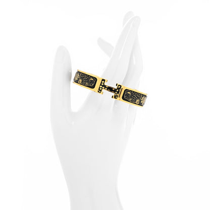 Hermes Enamel Printed Narrow Leopards Clic Clac H Bracelet PM Jaune Or Black 2 of 5