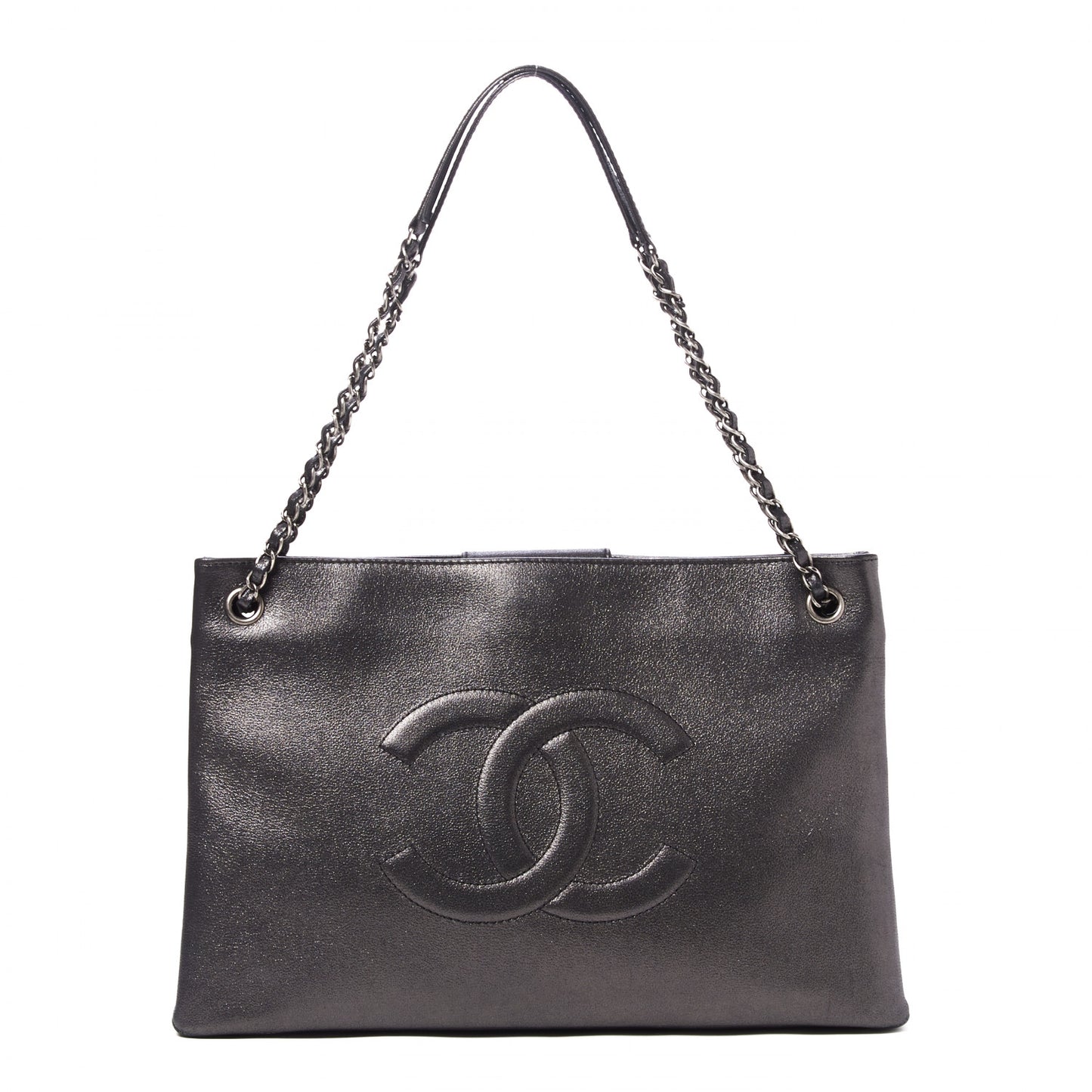 Iridescent Calfskin CC East West Shopping Tote Grey