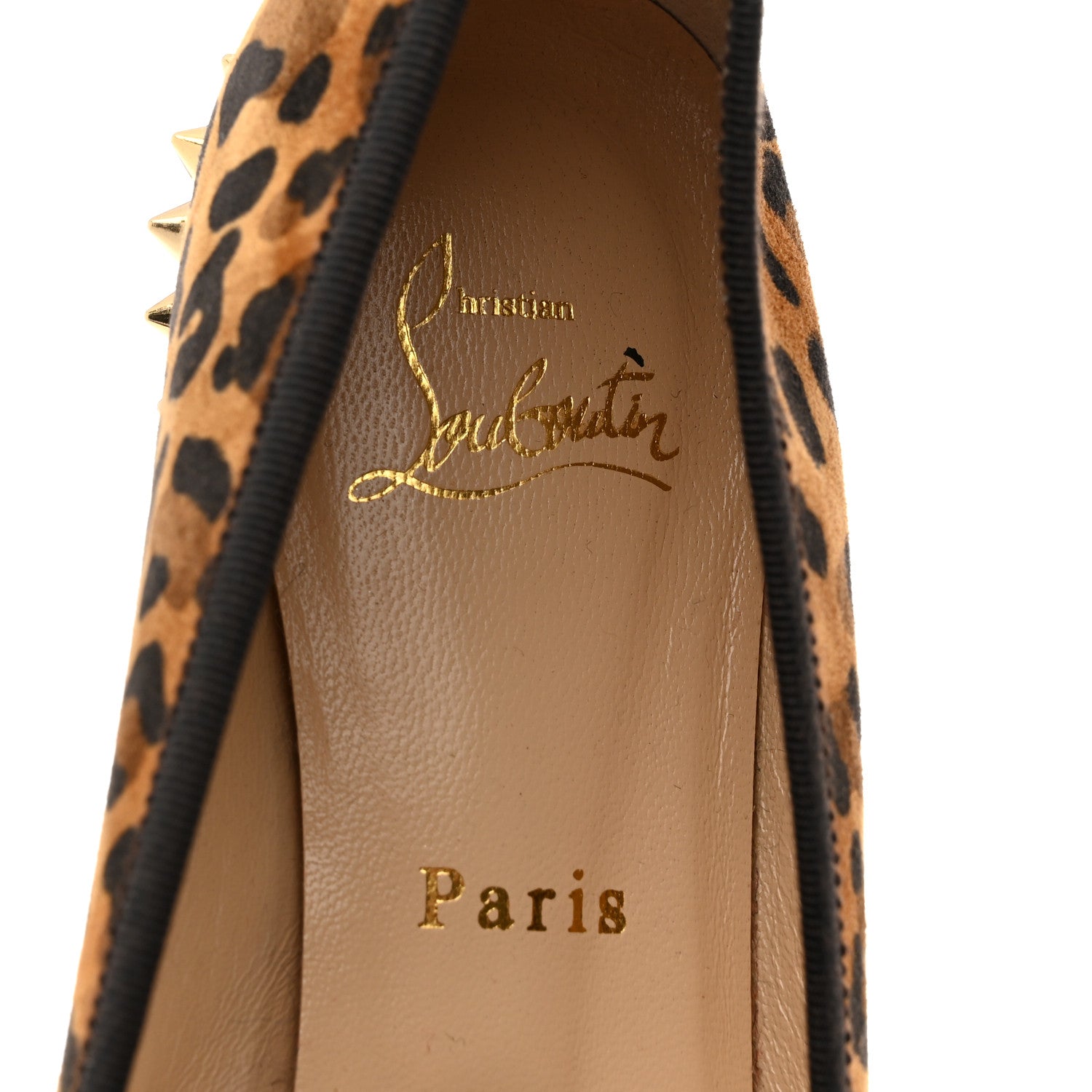 Christian Louboutin Veau Velours Nappa Leopard Print Spiked Hall Flats 41 Caramel 6 of 8