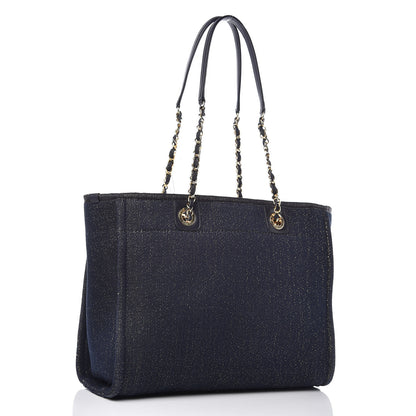 Chanel Lurex Canvas Small Deauville Tote Navy Blue Gold 3 of 10