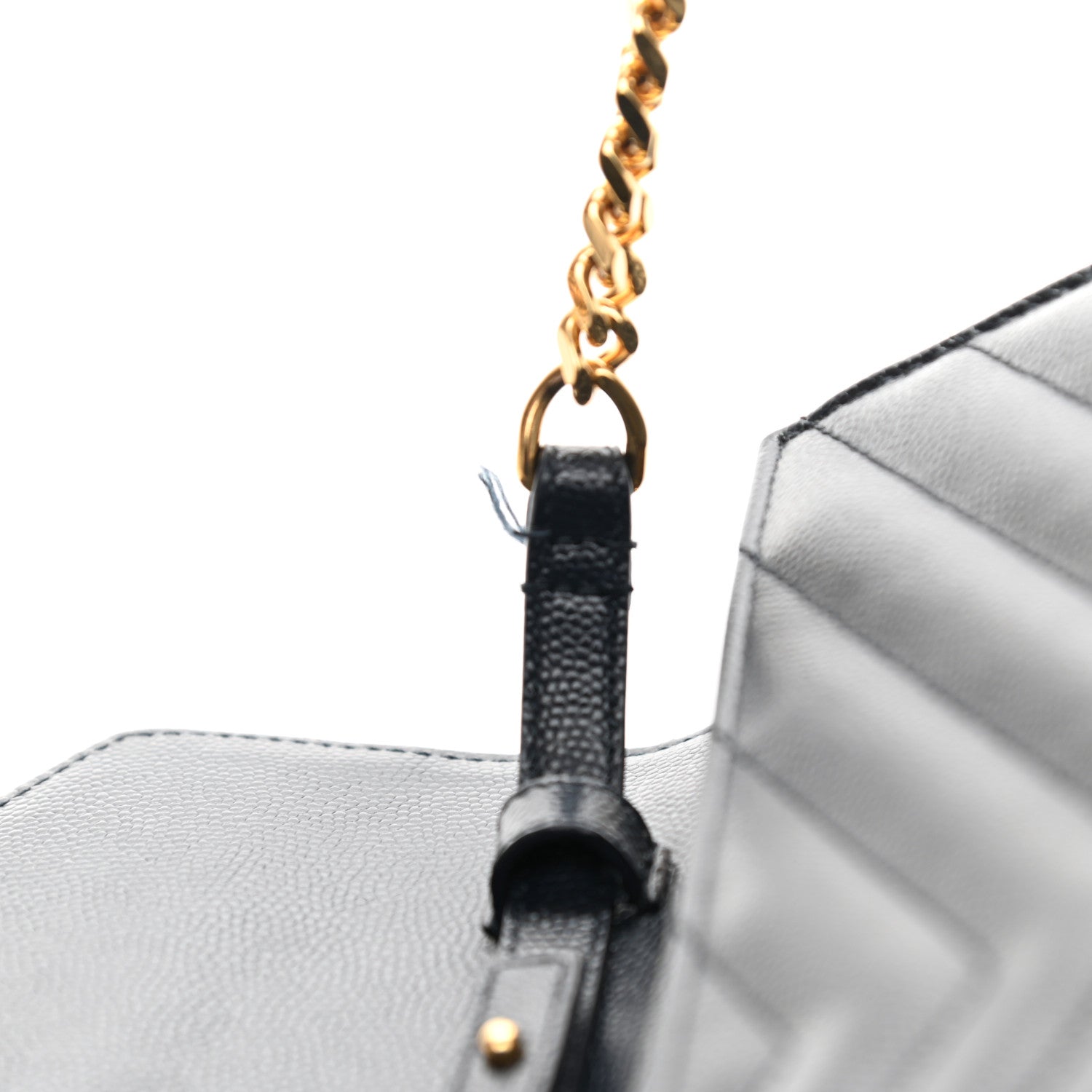 Saint Laurent Grain De Poudre Matelasse Chevron Monogram Chain Wallet Navy 14 of 15