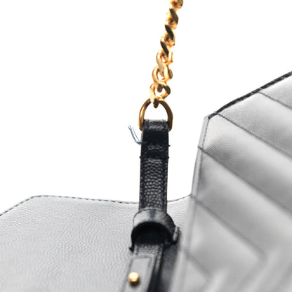 Saint Laurent Grain De Poudre Matelasse Chevron Monogram Chain Wallet Navy 14 of 15