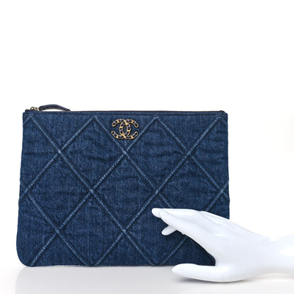Chanel Denim Quilted Large Chanel 19 Cosmetic Case Blue 2 of 10