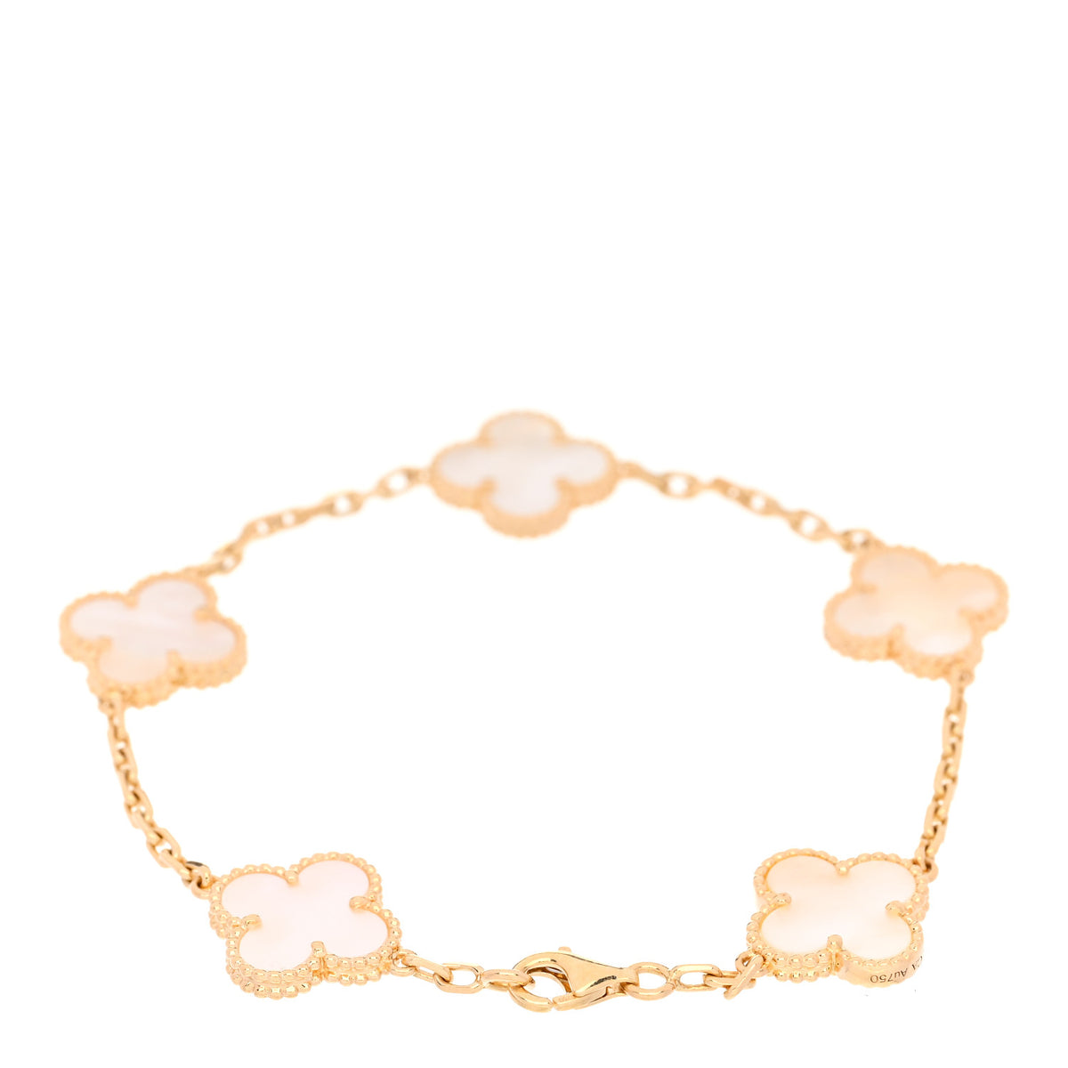18K Yellow Gold Mother of Pearl 5 Motifs Vintage Alhambra Bracelet