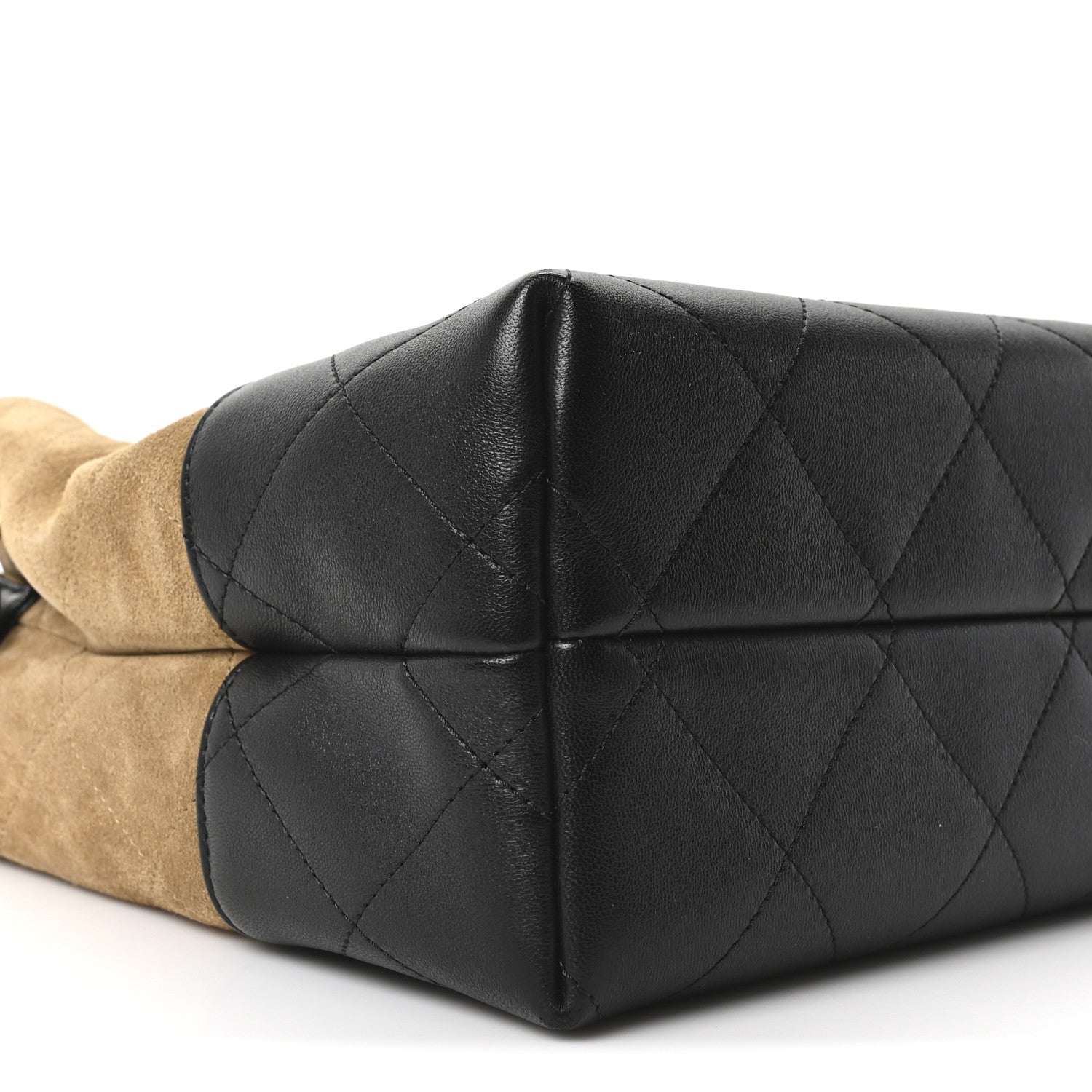 Chanel Suede Calfskin Shiny Lambskin Quilted Small Coco Base Shopping Bag Beige Black 9 of 11