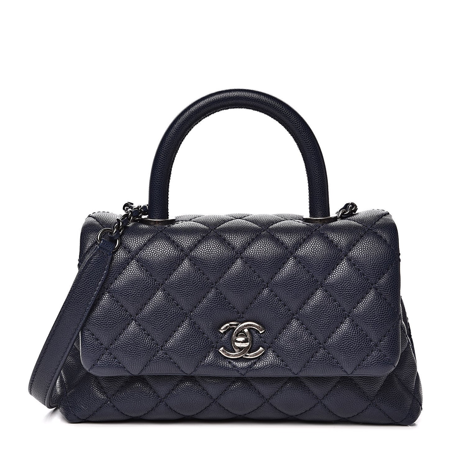 Caviar Quilted Mini Coco Handle Flap Navy Blue