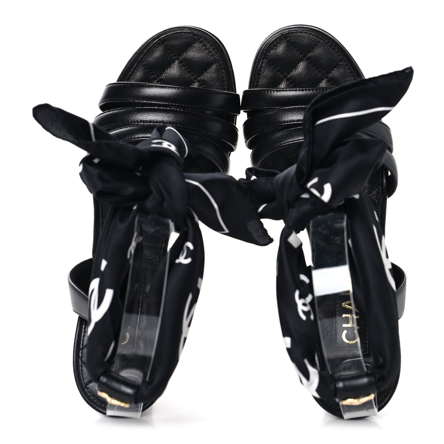 Lambskin Silk CC Wrap Ankle Sandals 38.5 Black